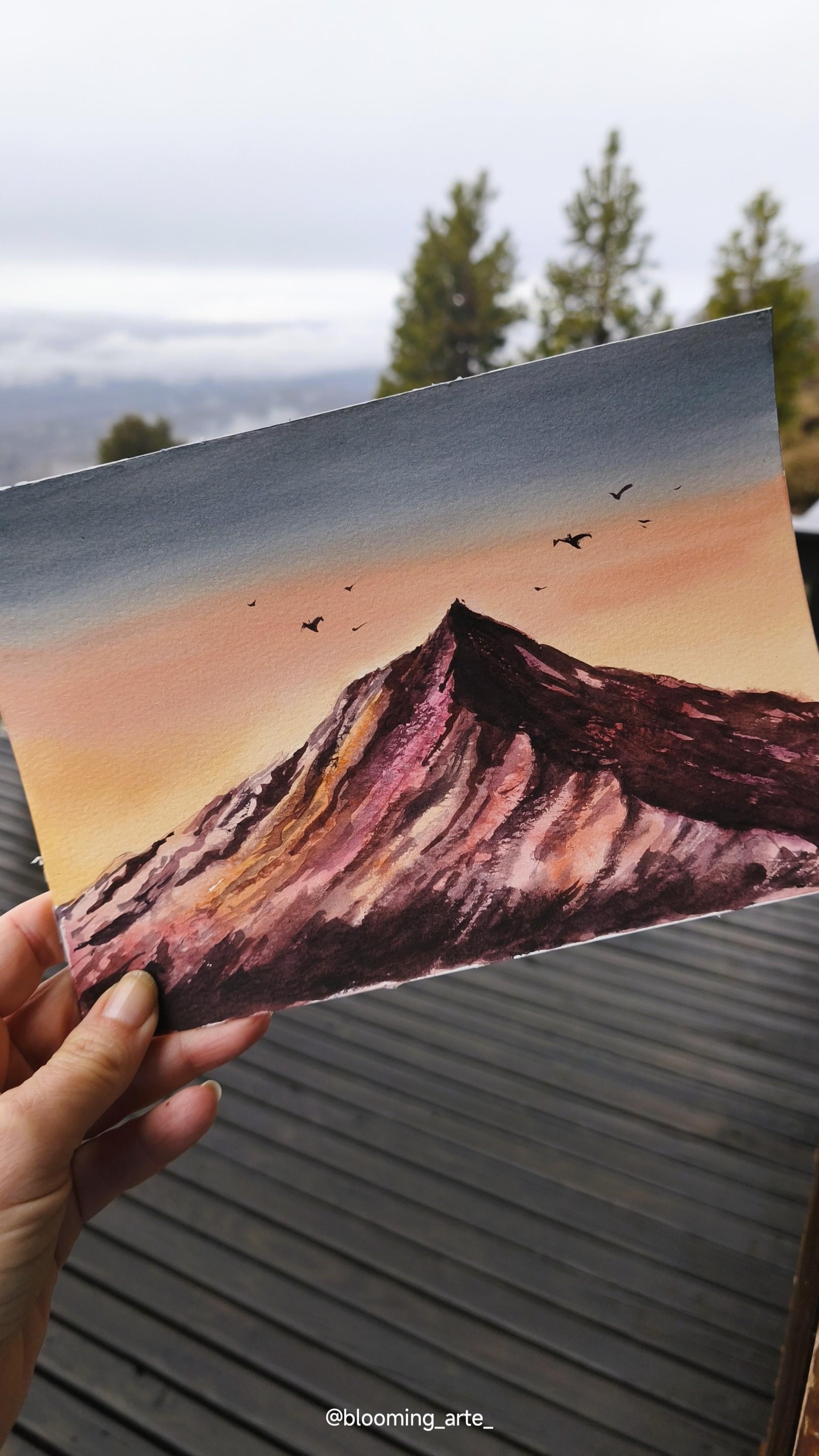 Watercolor colorful mountain - image 3 - student project
