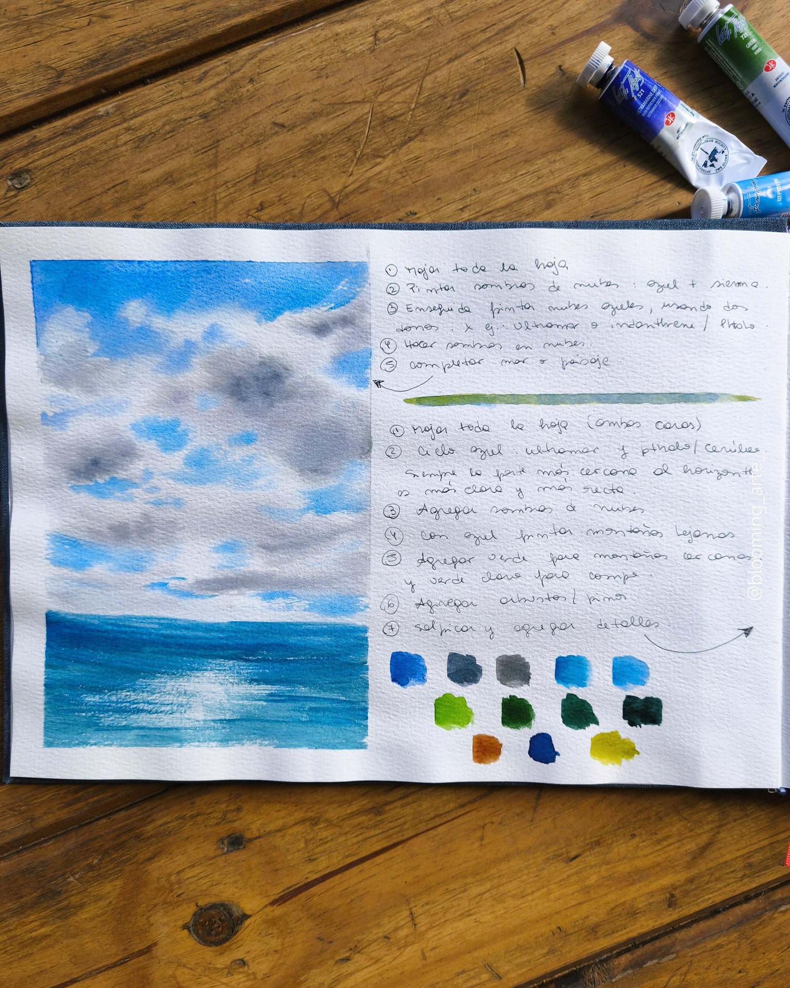 Todo sobre cómo pintar cielos azules y nubes blancas con acuarela - image 6 - student project