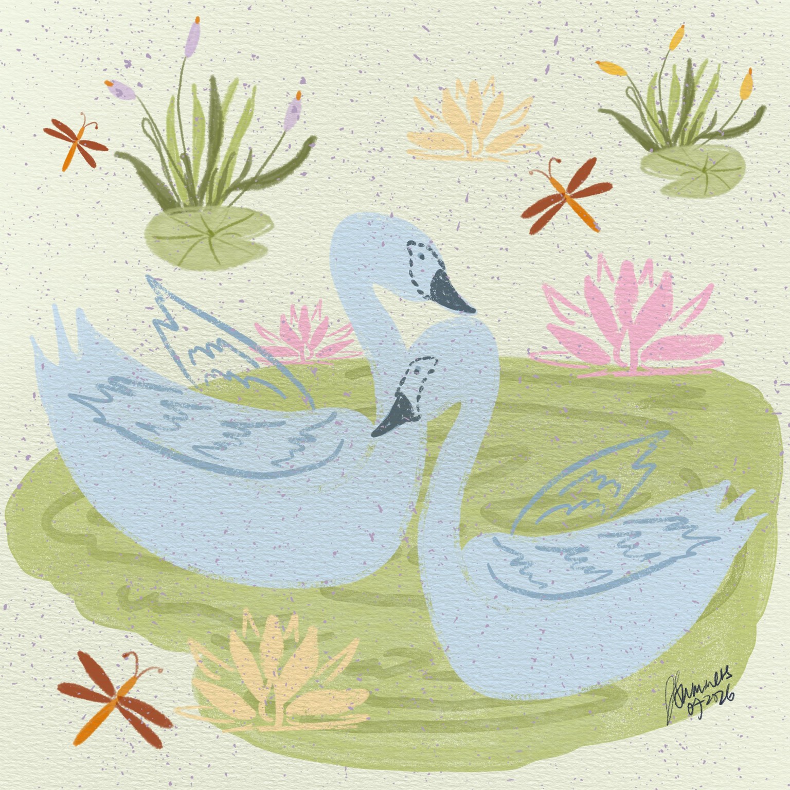 Swans on lily pond - image 1 - student project