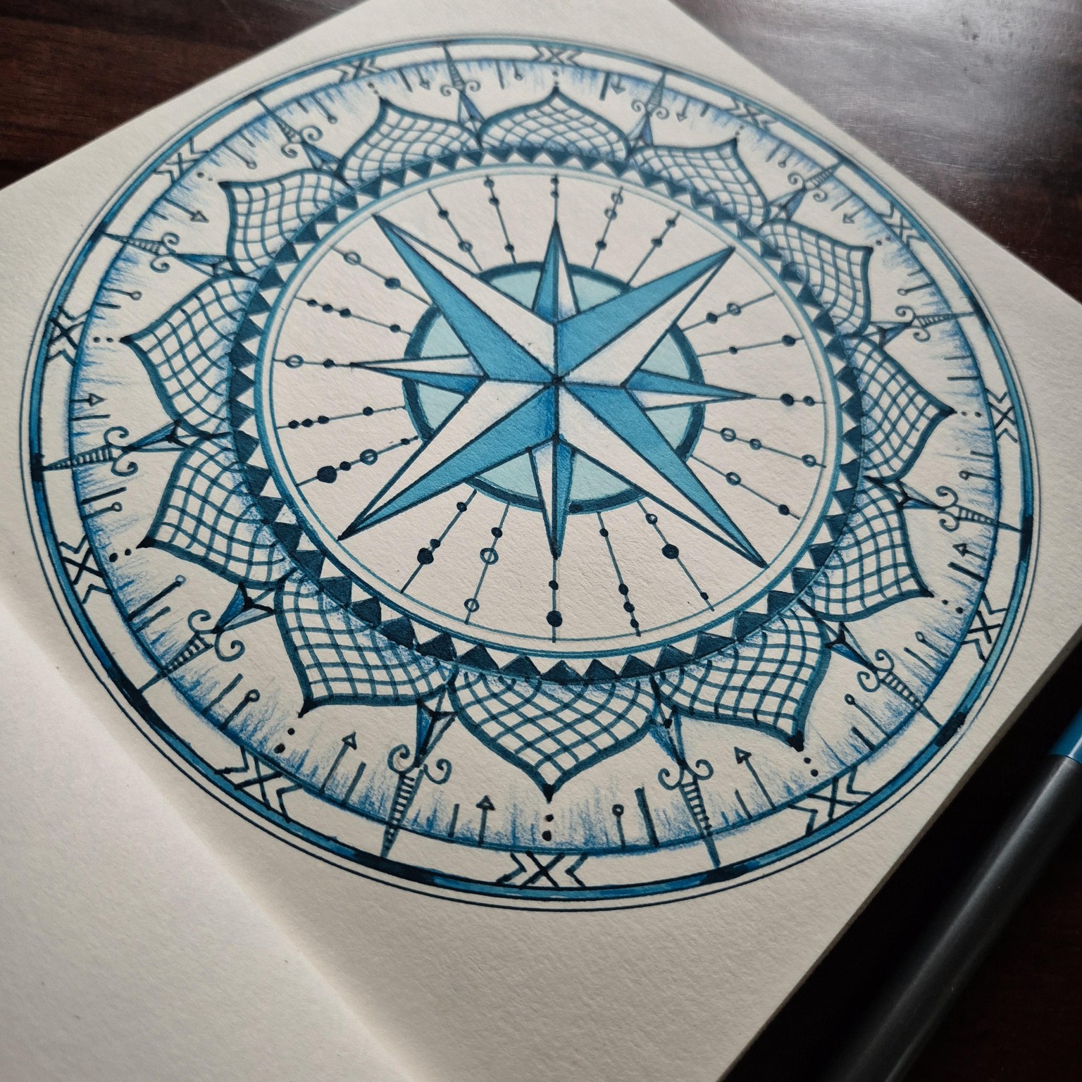 Mandala with Geometric Compass Star - image 2 - student project