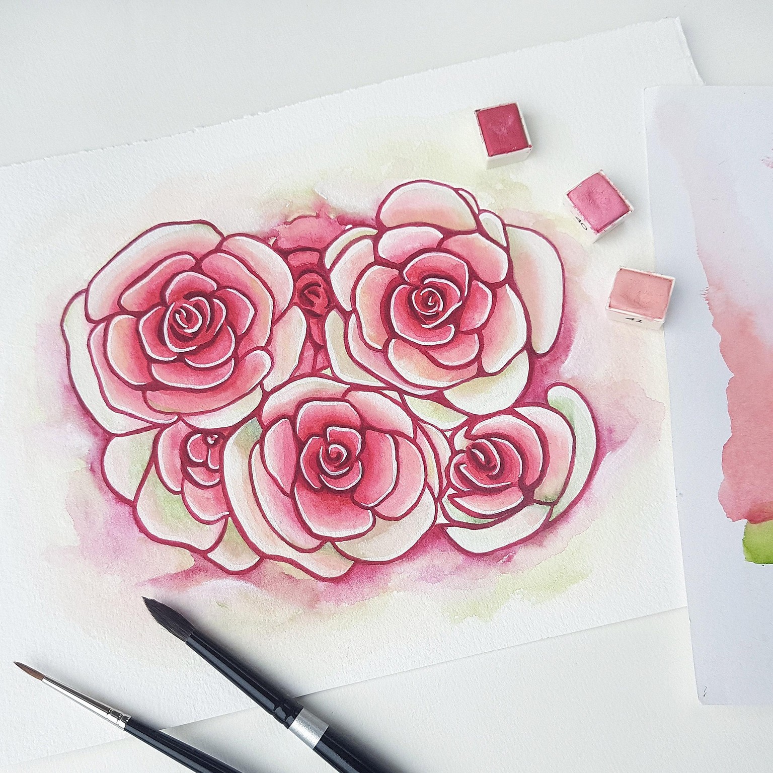 Three styles of Watercolour Roses - image 2 - student project