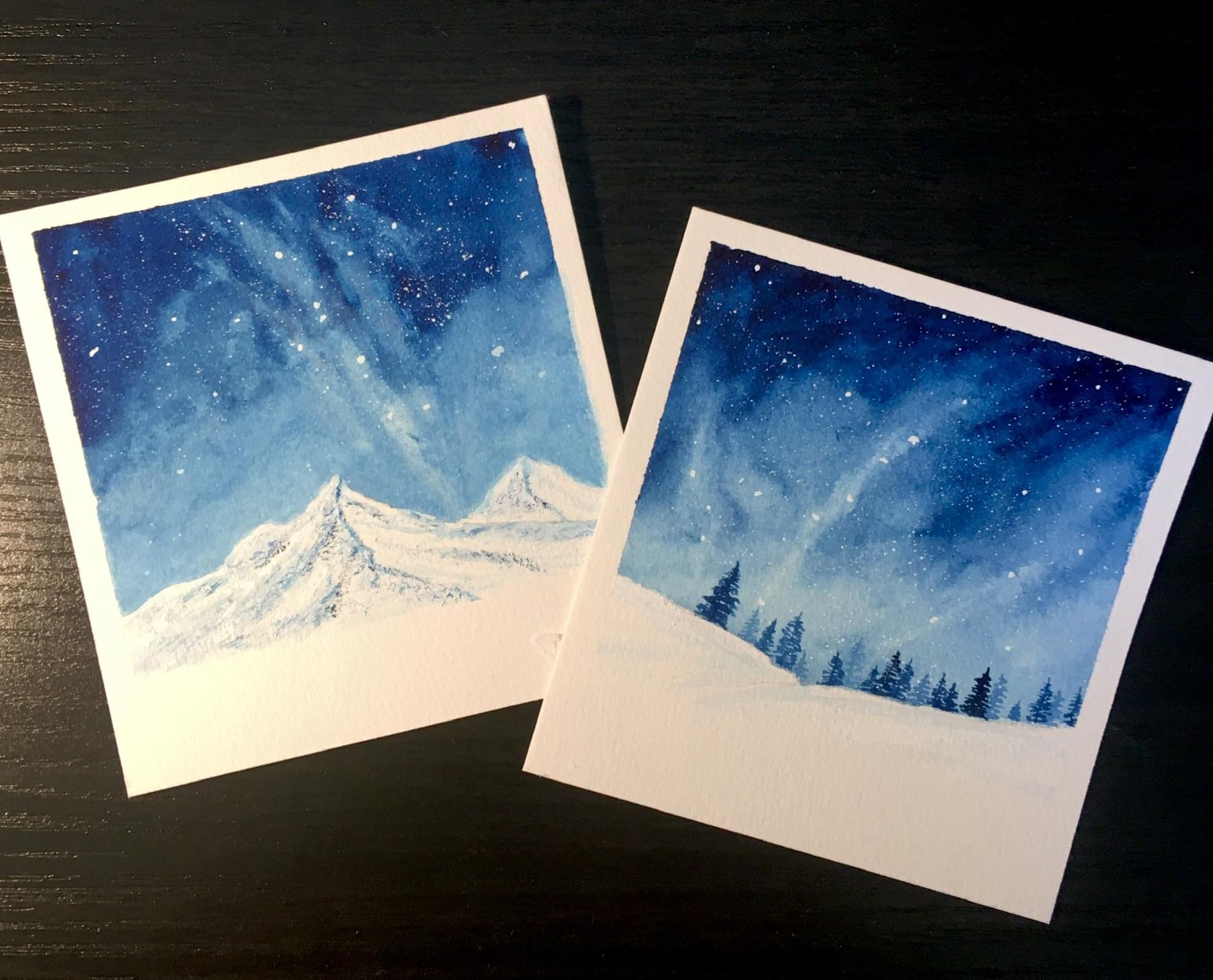 Snowy Galaxy Landscape Painting with Watercolors - image 1 - student project