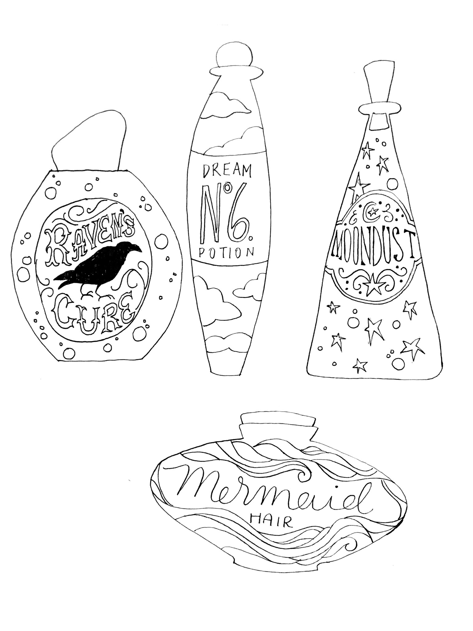 Moon Dust, Mermaid Hair, Dream Potion No. 6, and Raven's Cure - image 1 - student project