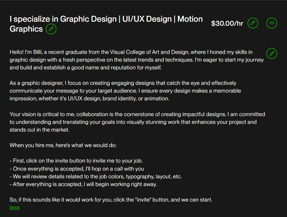Upwork profile - image 1 - student project