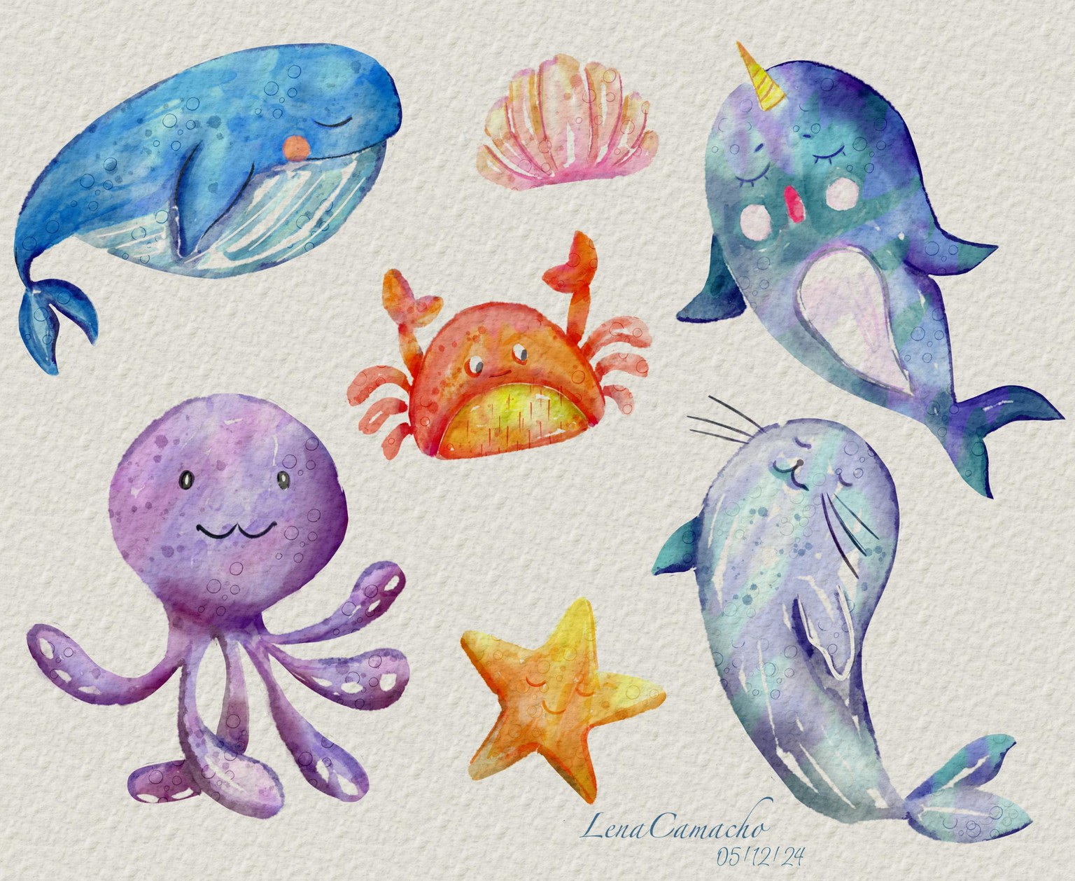 Watercolour baby sea creatures - image 1 - student project
