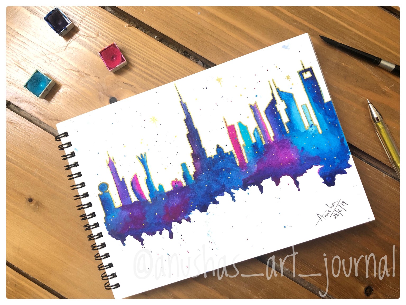 Dubai skyline - with plain watercolours - image 1 - student project