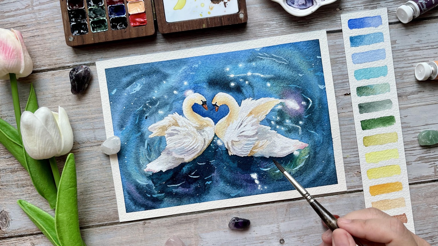 My Swan Love in Watercolor - image 2 - student project