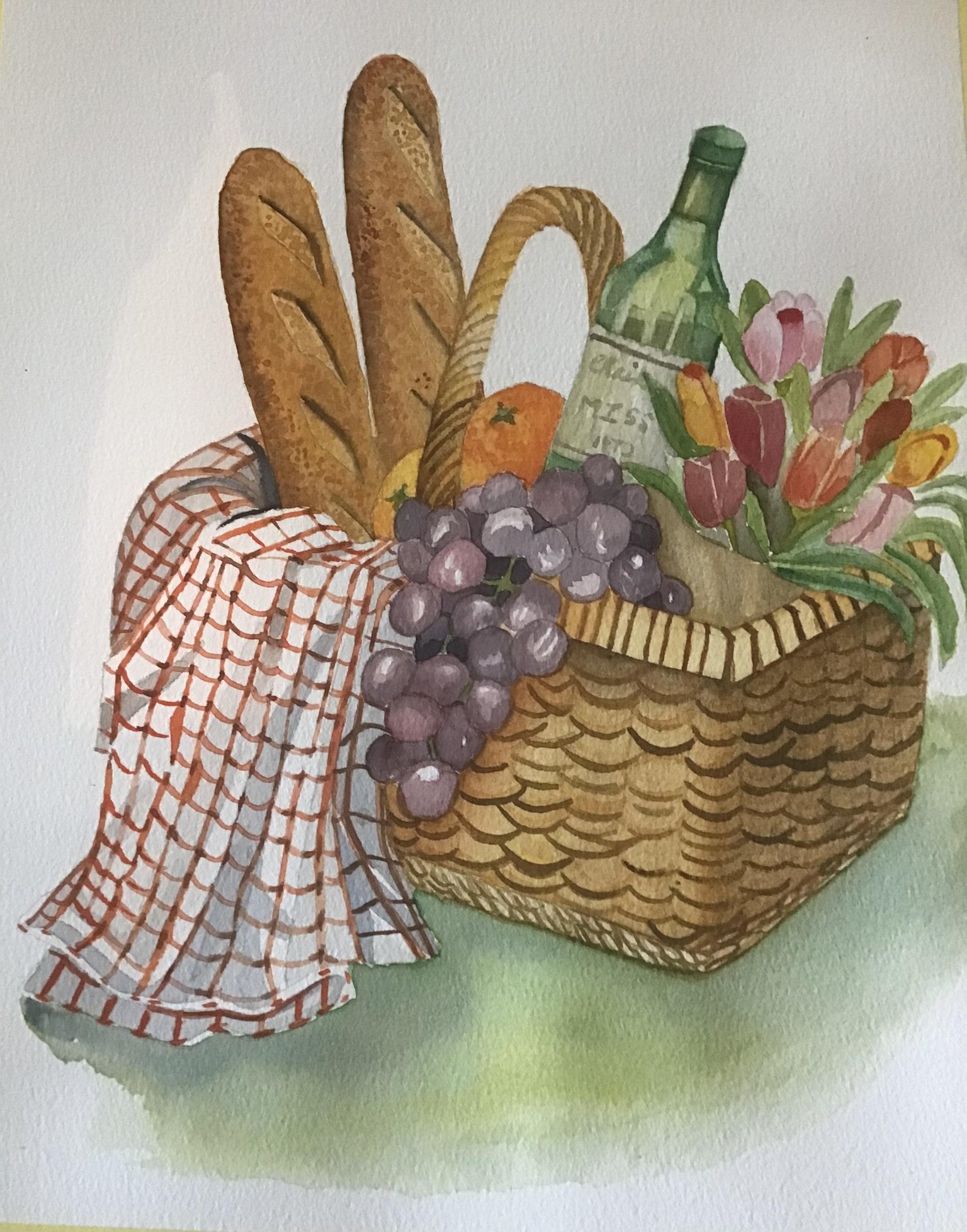 Intricate picnic basket in watercolour - image 1 - student project