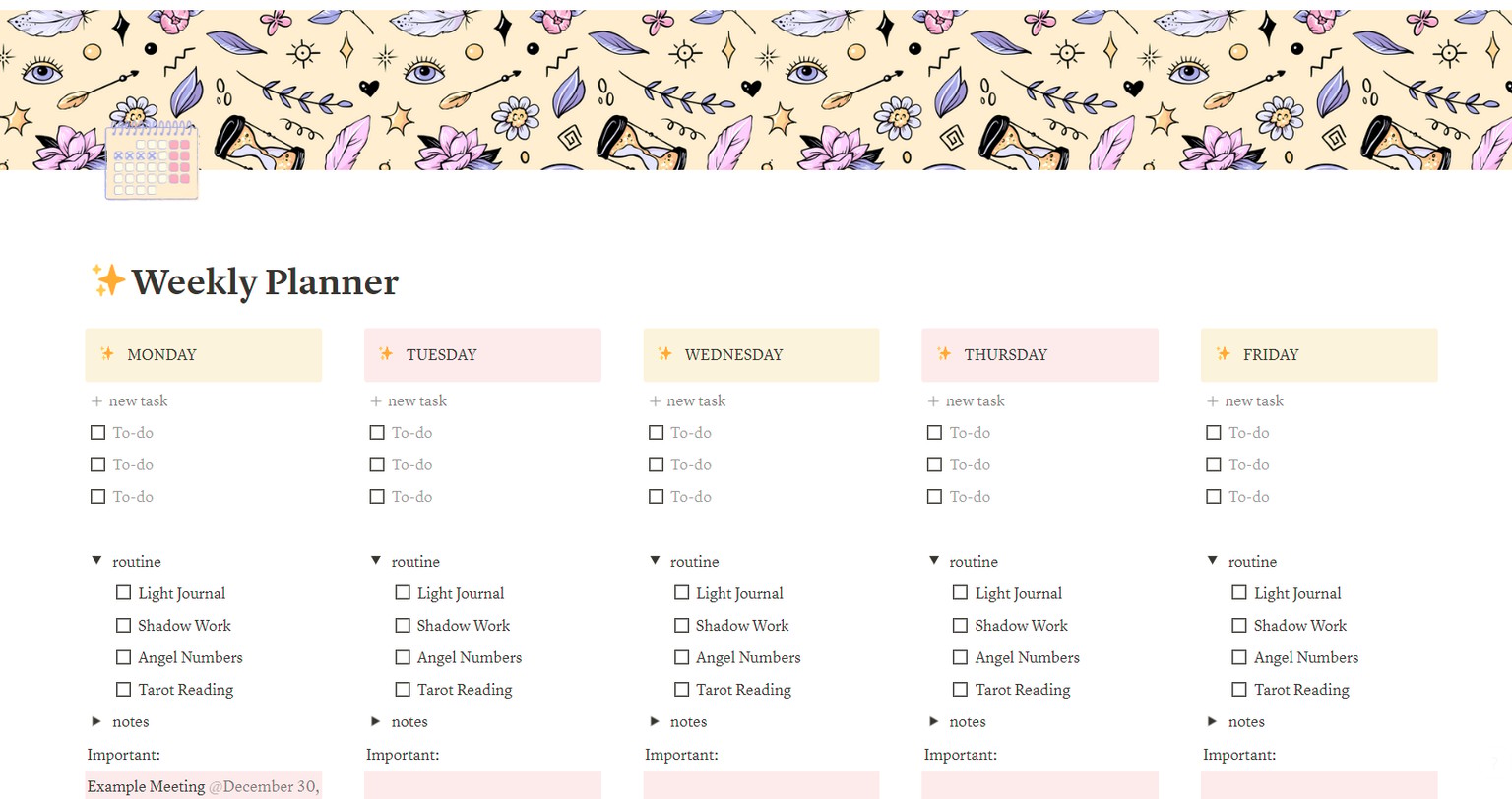 Sabrina's Weekly Planner Notion - image 1 - student project