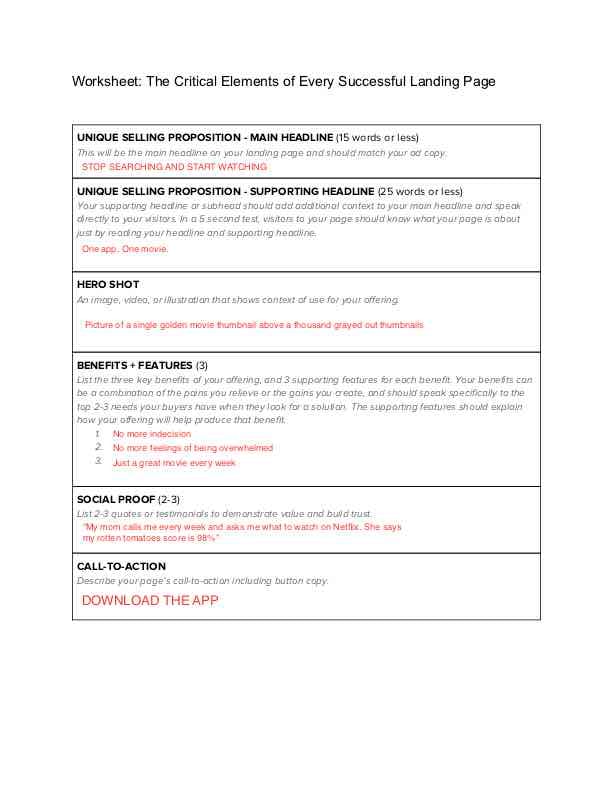 My Landing Page Worksheet - image 1 - student project