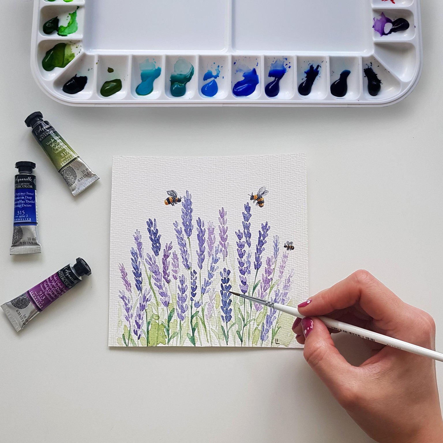 Watercolor Lavender & Bee - image 2 - student project