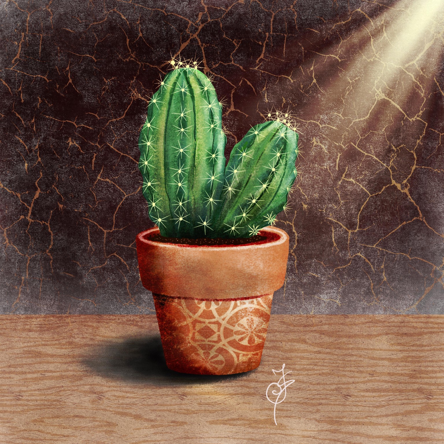 Cactus in watercolour - image 1 - student project