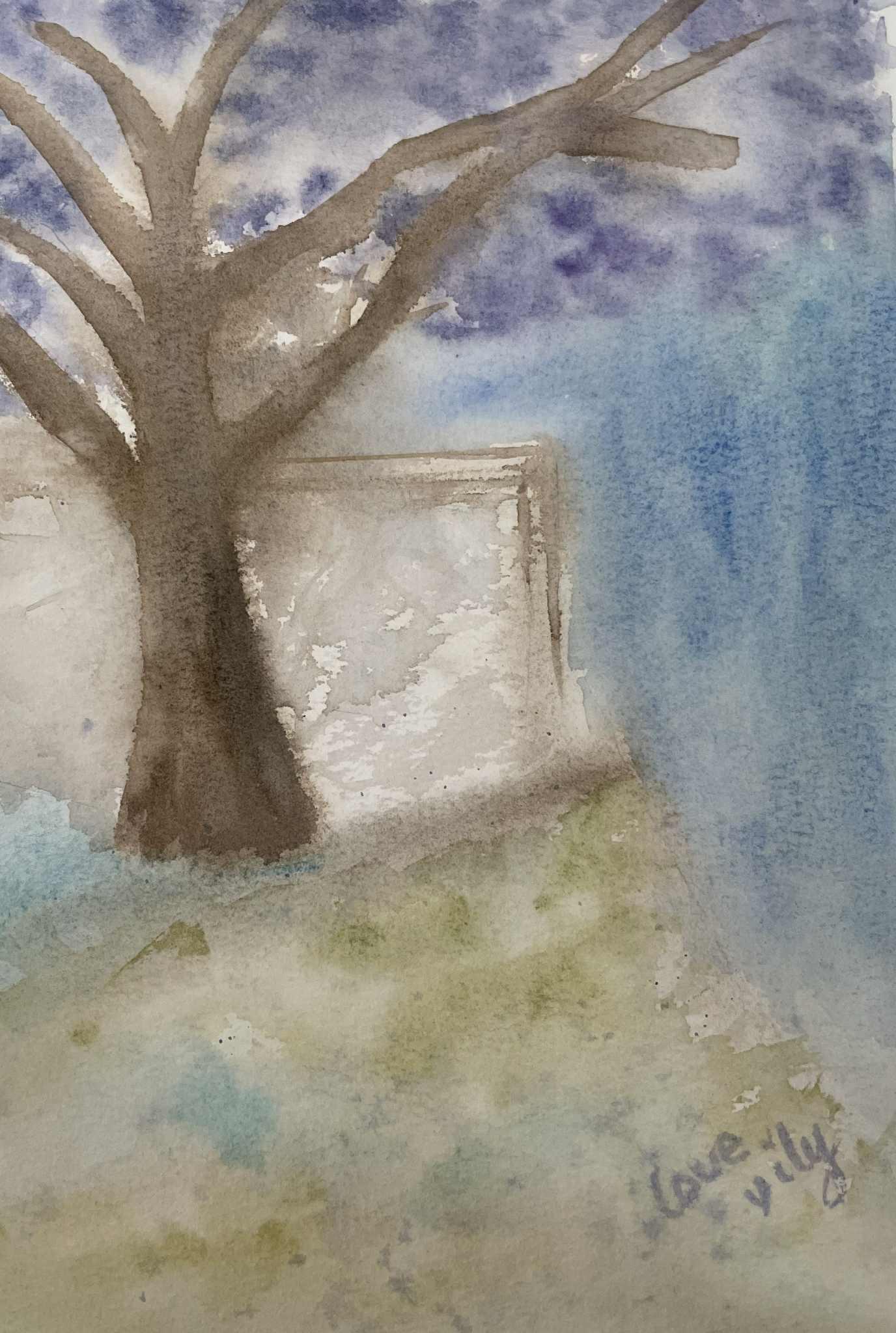 purple tree-loose watercolor painting - image 1 - student project