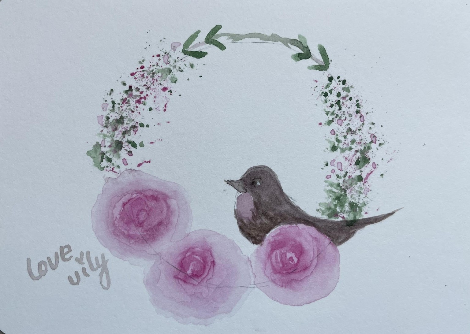 bird and roses in wreath - image 2 - student project