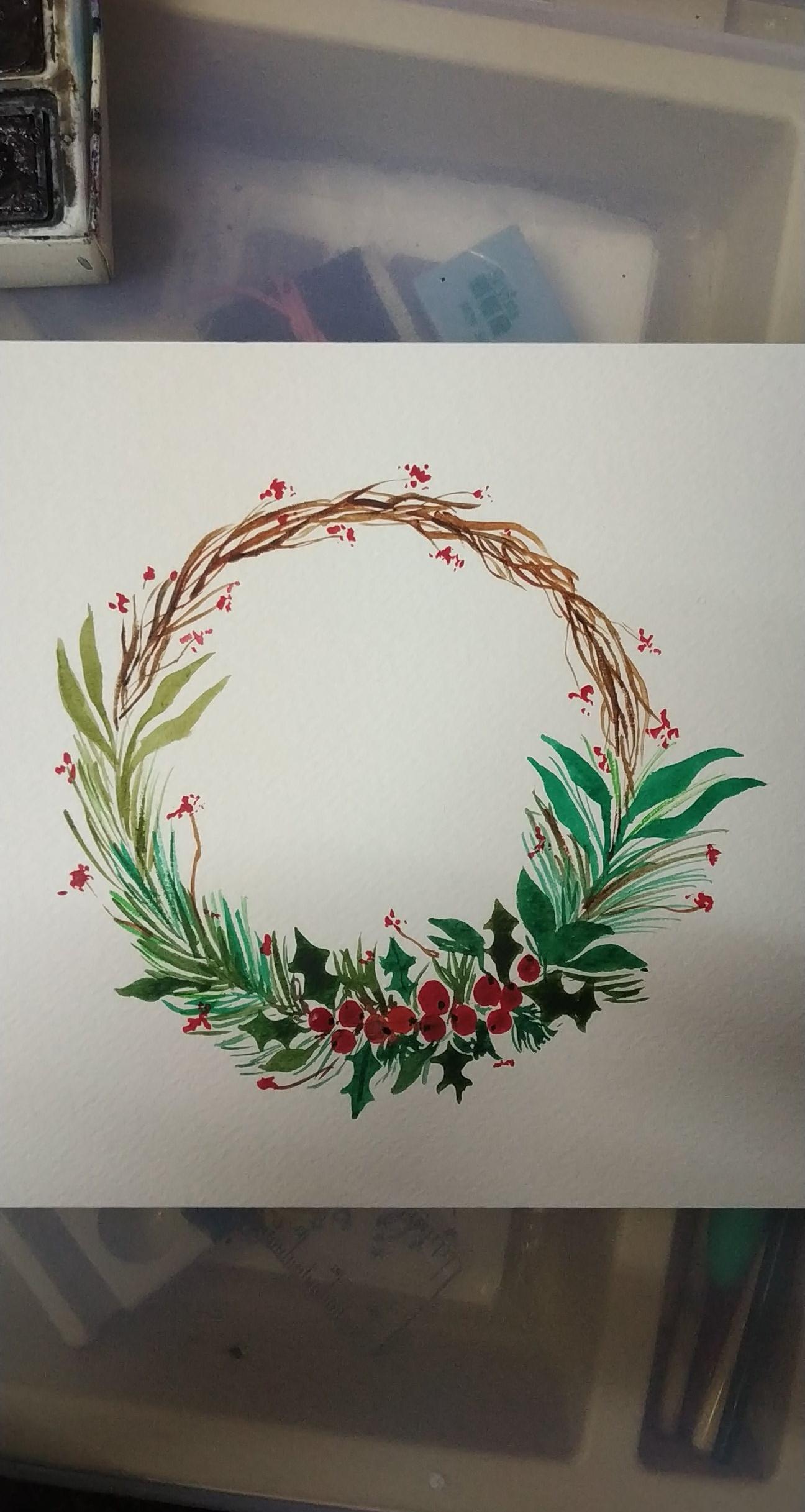 Christmas Watercolor Wreath - image 1 - student project
