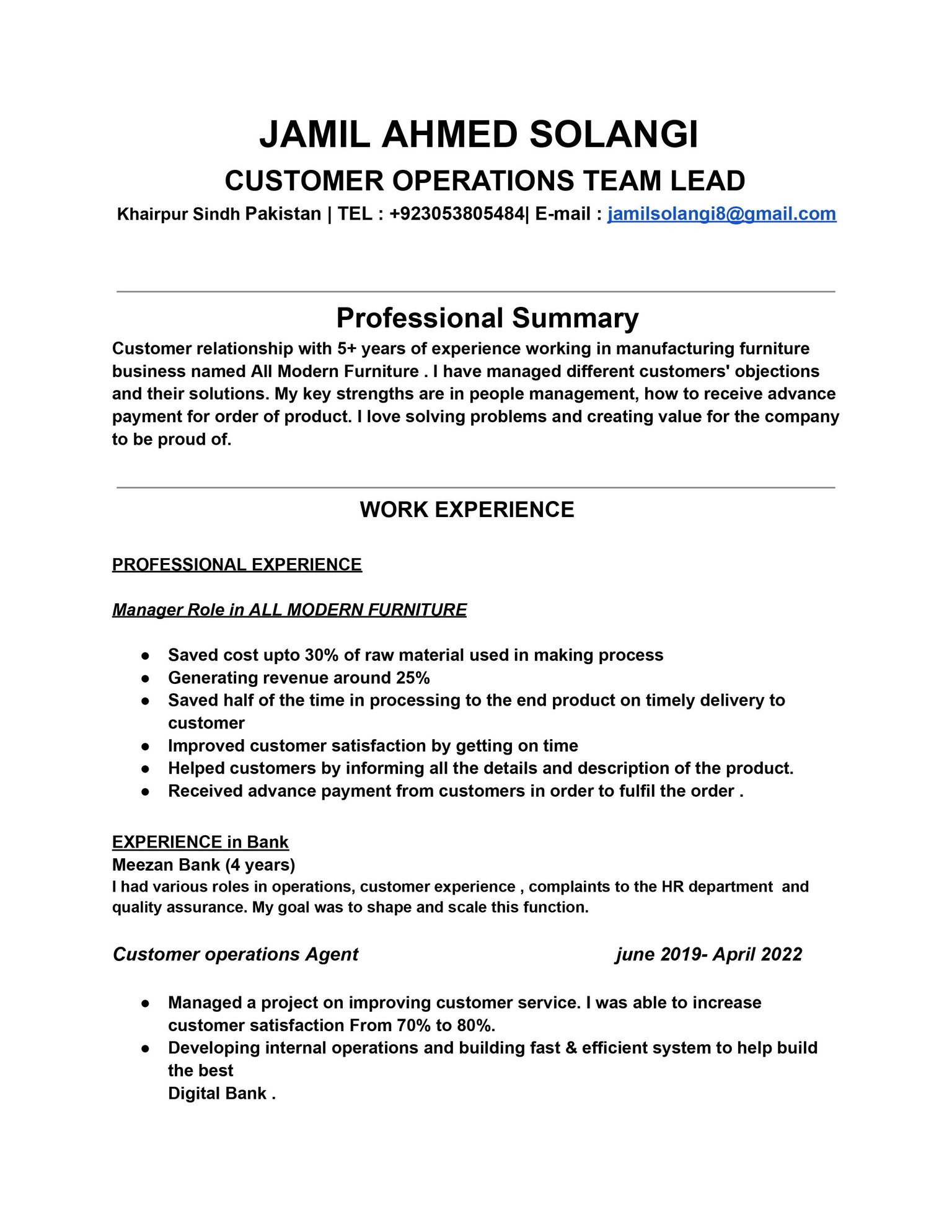 Resume of Jamil Ahmed Solangi - image 1 - student project