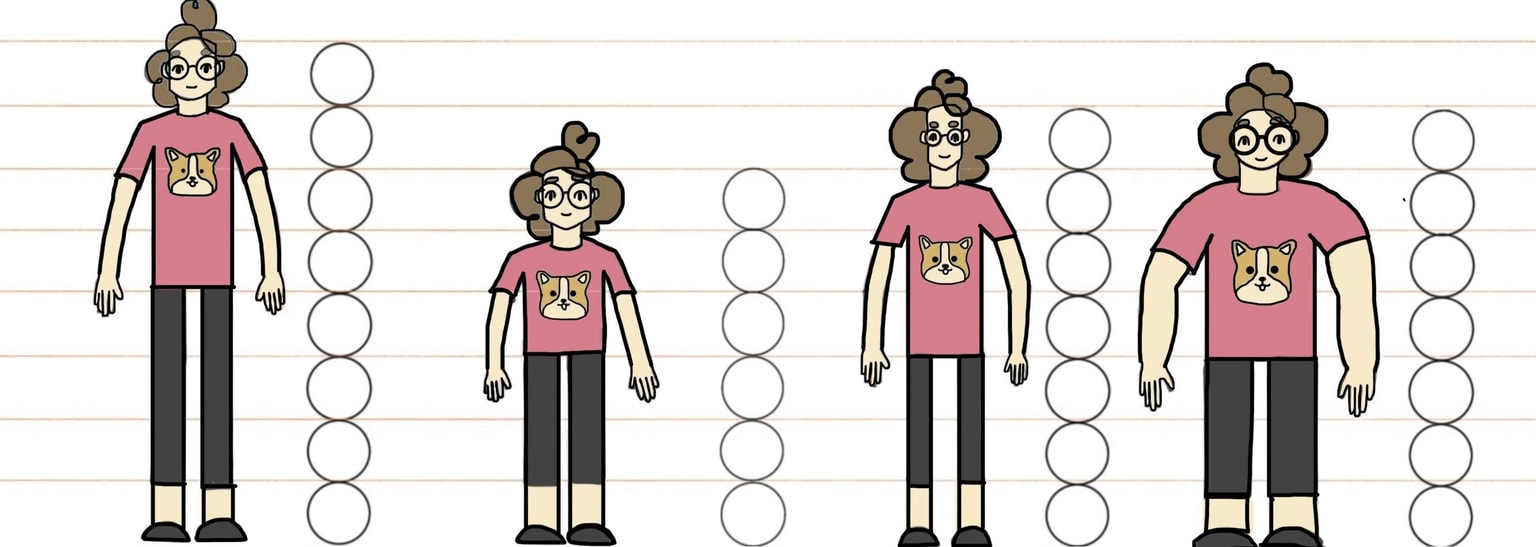 I drew 4 different proportions of your character. - image 1 - student project