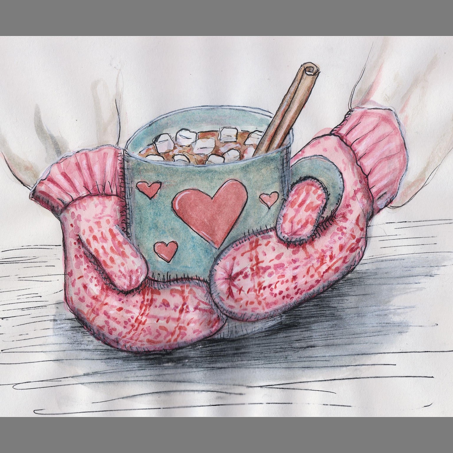 Rabbit in Santa hat & Porcelain snowman figurine in watercolor - image 1 - student project