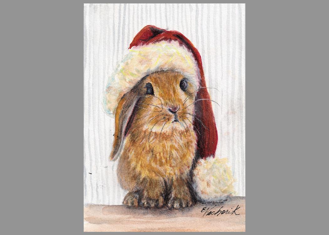 Rabbit in Santa hat & Porcelain snowman figurine in watercolor - image 2 - student project