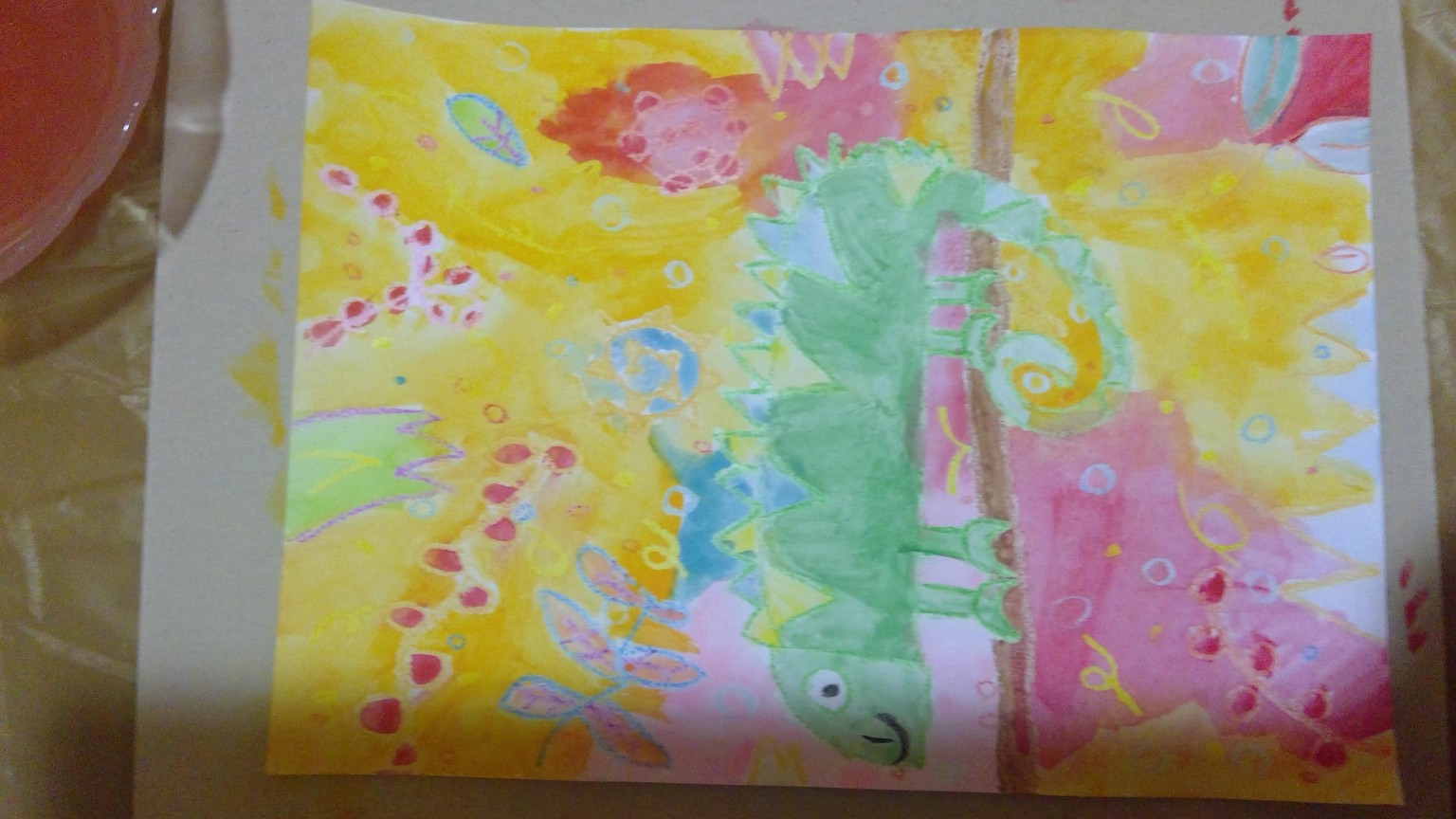 learn how to draw and water colour paint a chameleon and jungle - image 1 - student project
