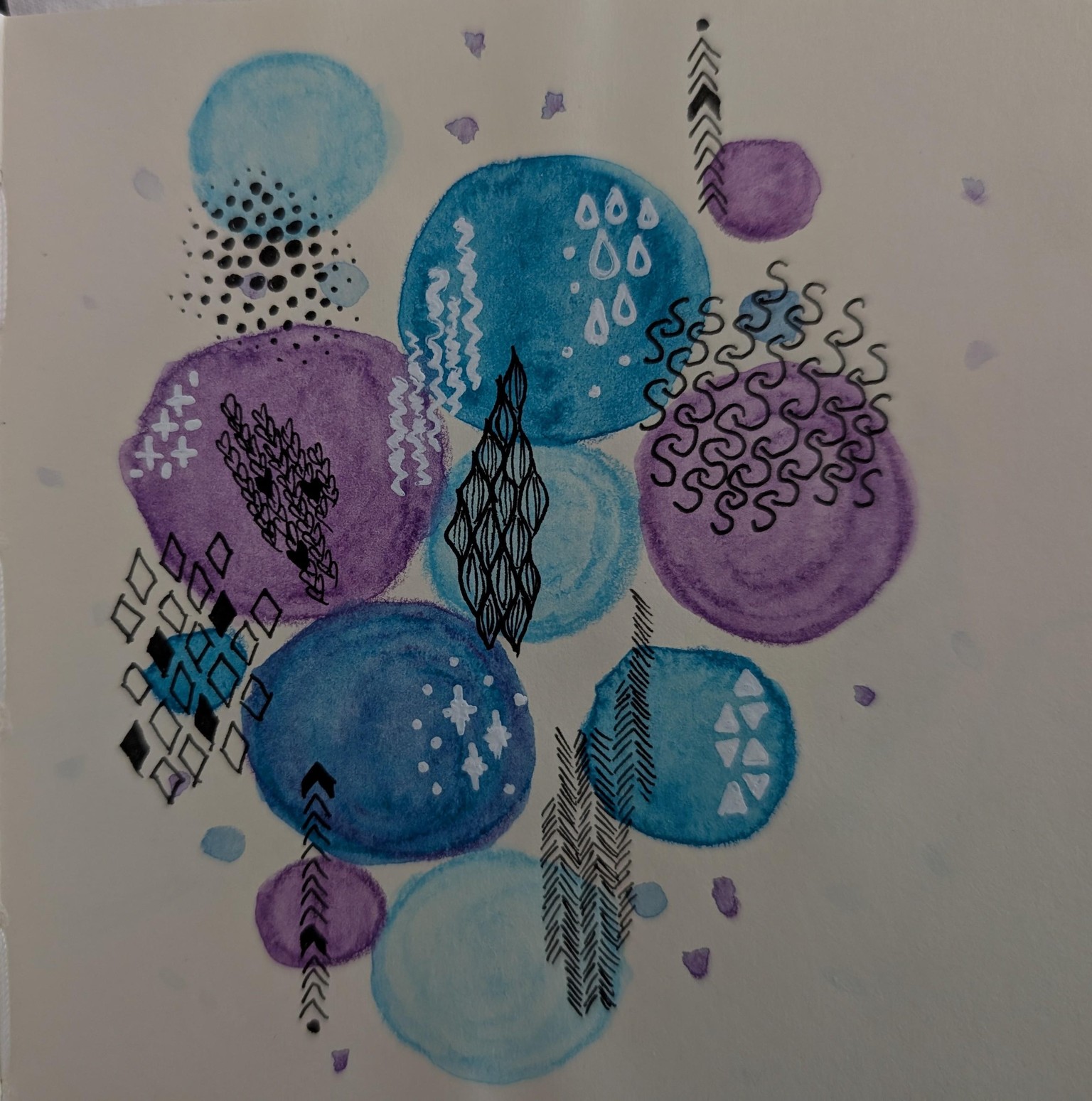 Abstract watercolors with patterns practice - image 3 - student project