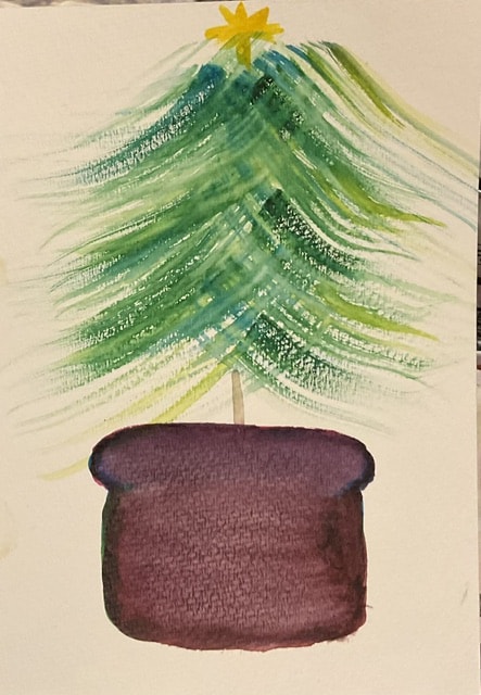 cover tree I sprinkled white glitter and my different tree is fan brush - image 1 - student project