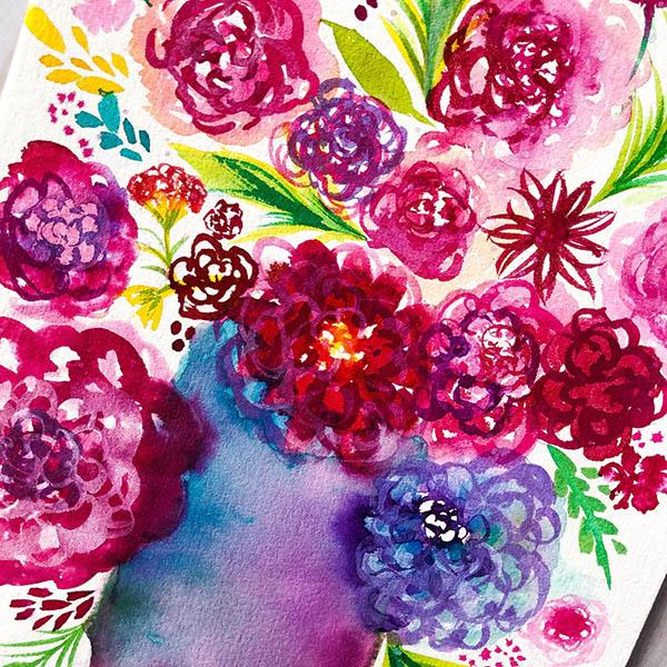 Whimsical Flowers with Watercolor + Ink - image 3 - student project