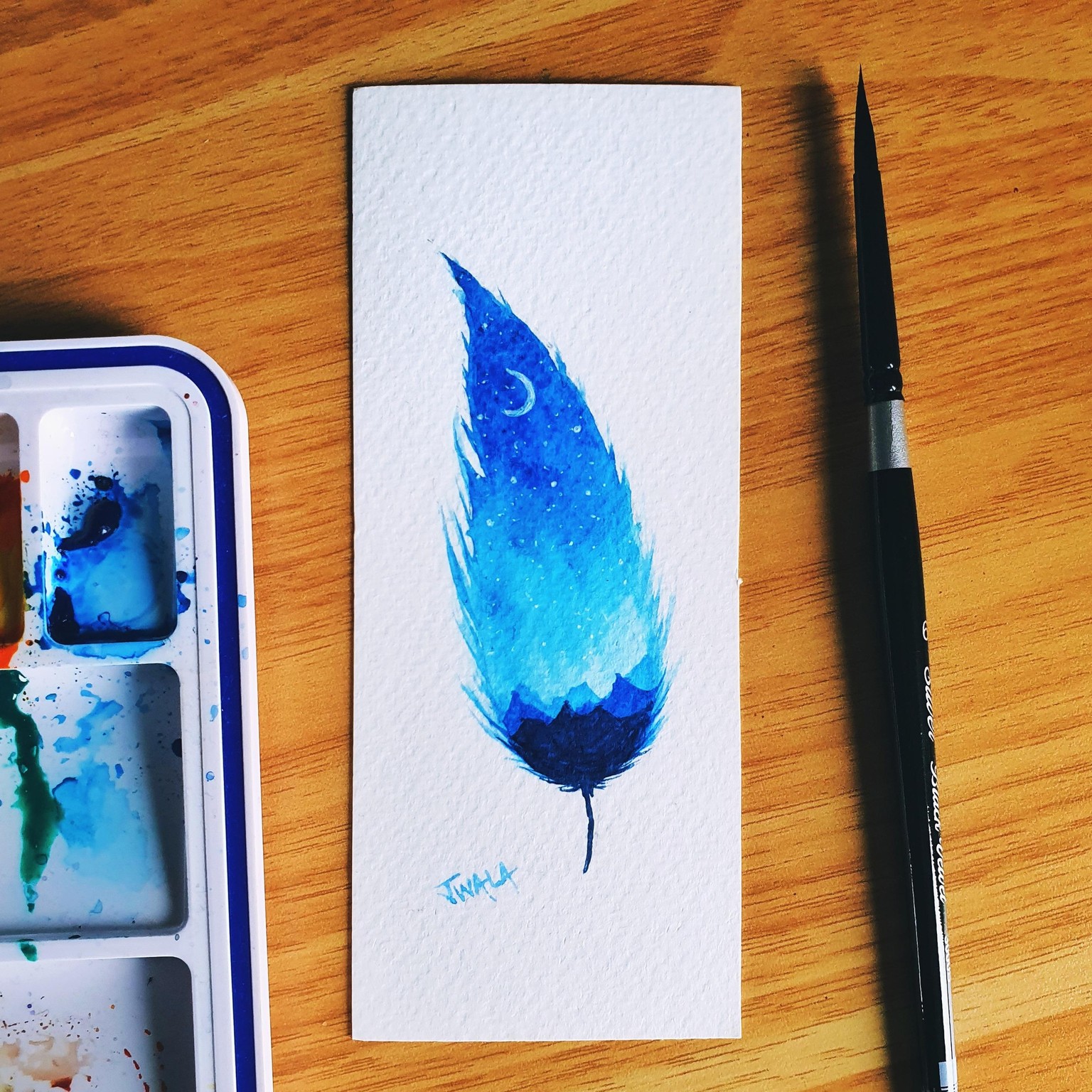 Watercolor Nightscape Feather - image 1 - student project