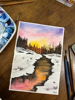 Winter lake landscapes using watercolours - image 2 - student project
