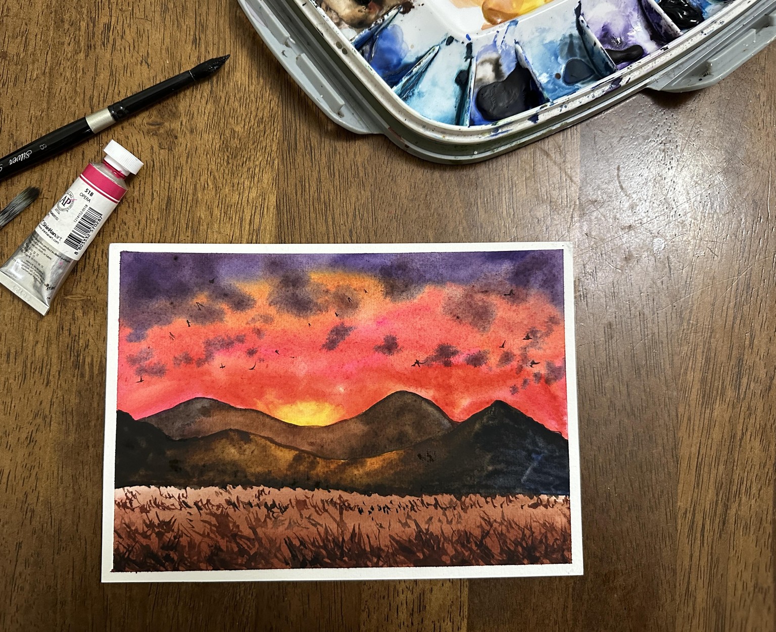 Sunset and silhouette watercolour painting - image 6 - student project