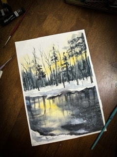 Winter lake landscapes using watercolours - image 1 - student project