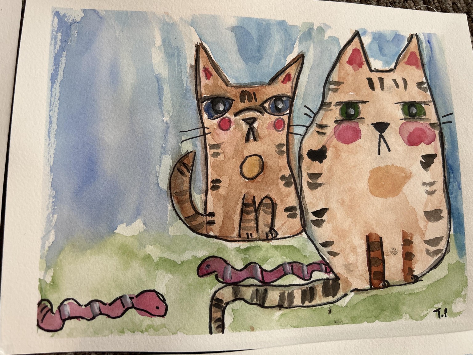 Wet on wet WC cats - image 2 - student project