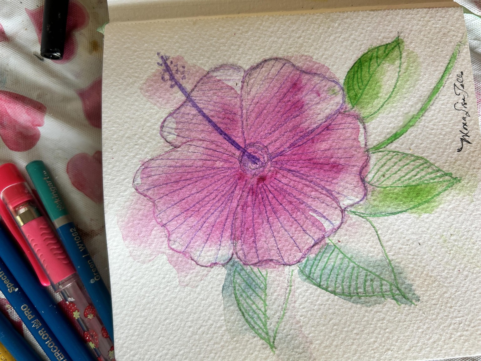 How to draw and paint flowers in water color and with hatching tecnique. - image 2 - student project