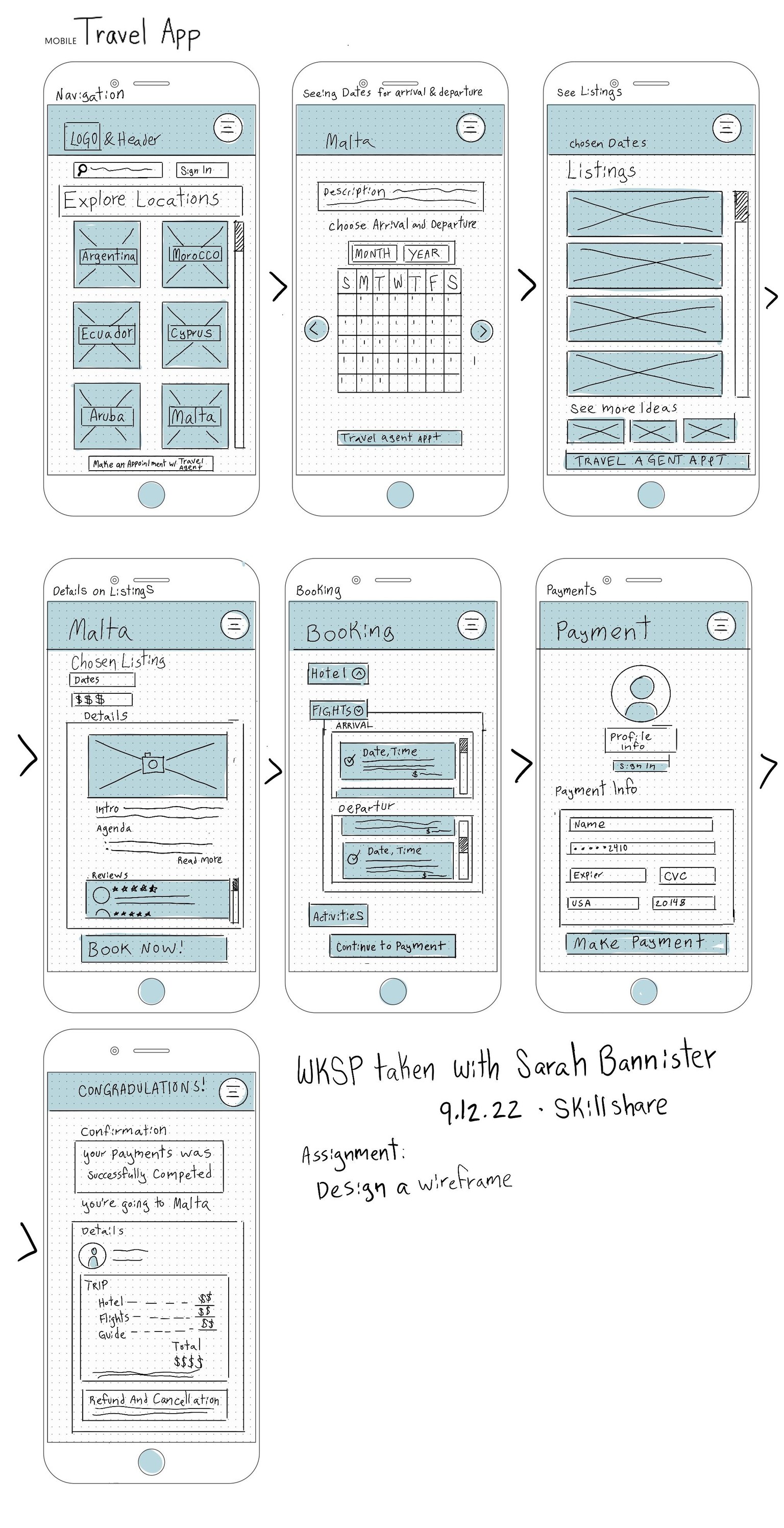 Wireframe of Travel App - image 1 - student project