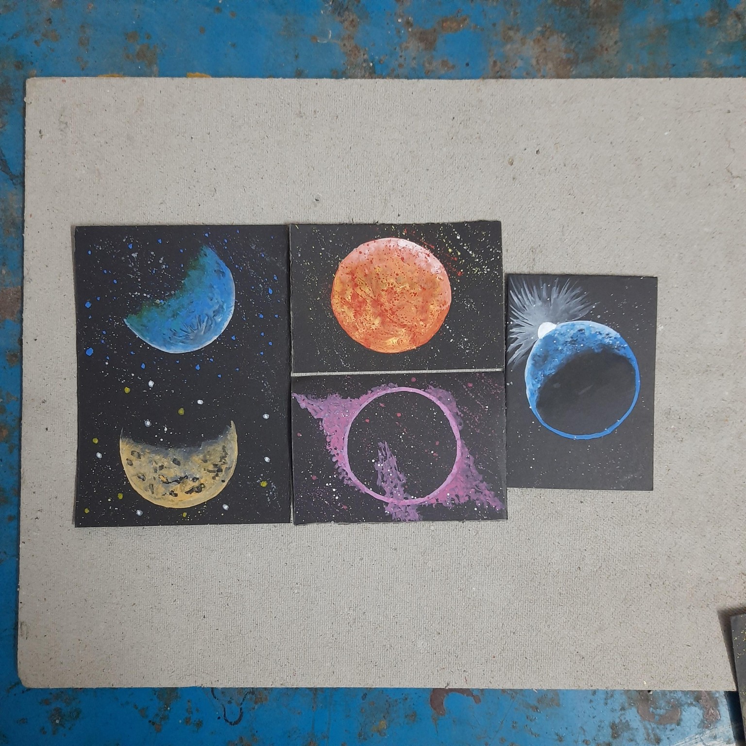 Cosmos : Moon, Sun & Eclipse - Easy Abstract Gouache Illustrations - image 2 - student project