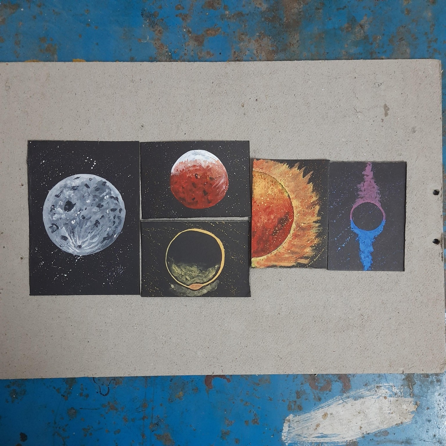 Cosmos : Moon, Sun & Eclipse - Easy Abstract Gouache Illustrations - image 3 - student project