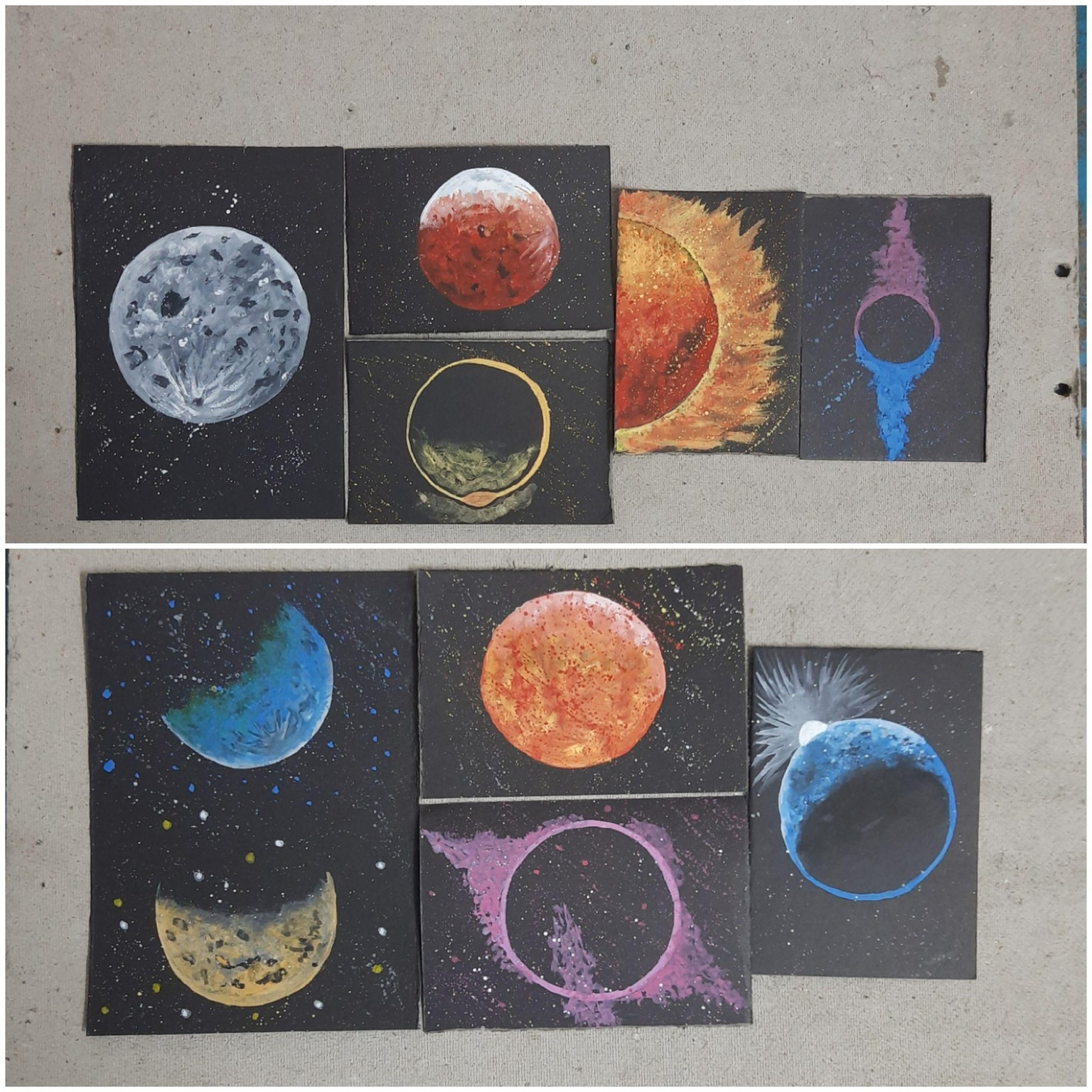 Cosmos : Moon, Sun & Eclipse - Easy Abstract Gouache Illustrations - image 1 - student project