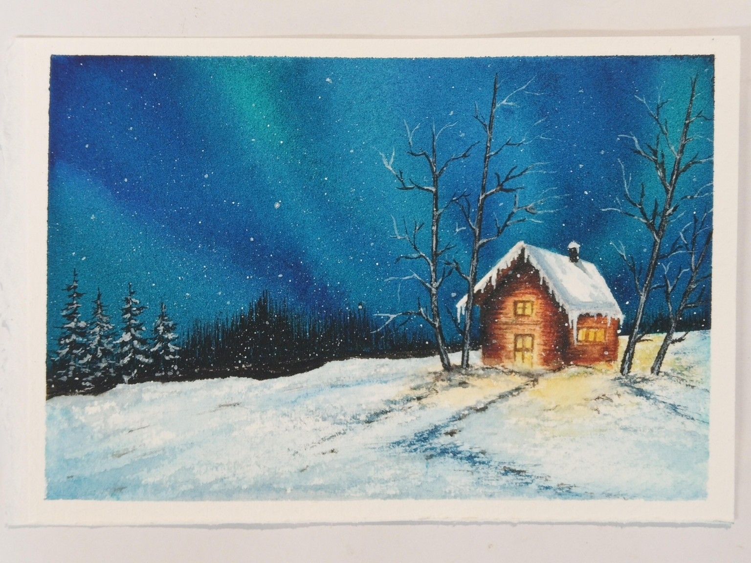 happy painting of the snowy northern light landscape - image 1 - student project