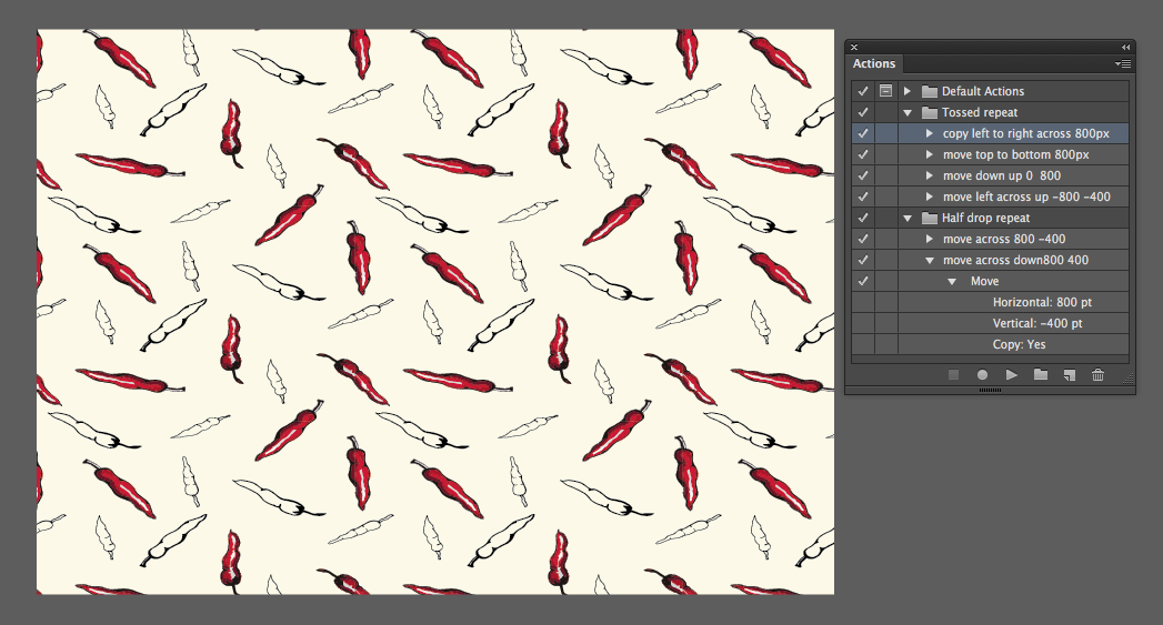 Chillies & stripes and Papaya )Tossed repeat & Half drop repeat - image 1 - student project