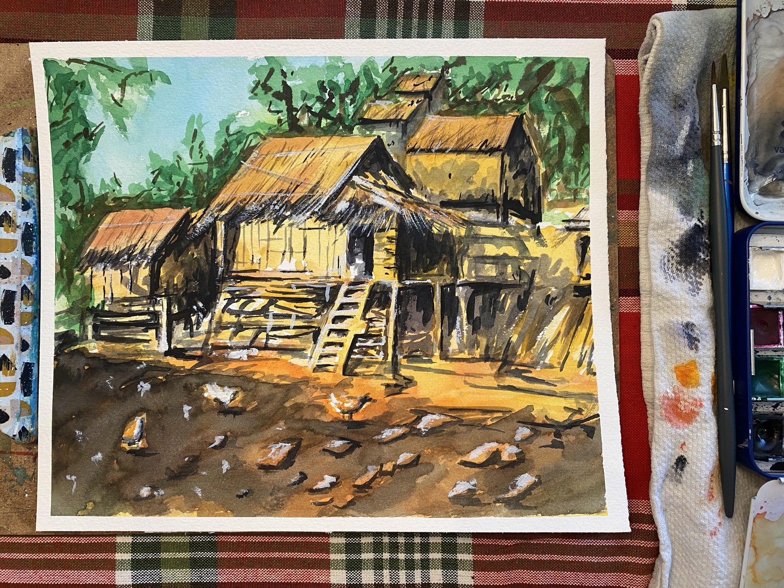 Village Huts in Watercolour: Laos - image 1 - student project