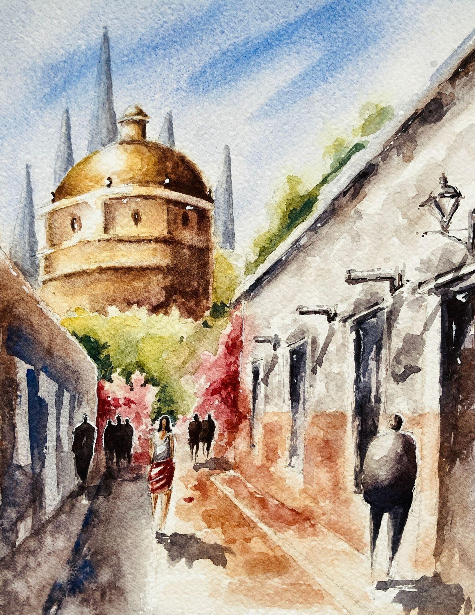 My class project for Perspective fundamentals for watercolor cityscapes. - image 1 - student project