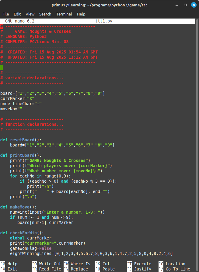 GAME programming: TKInter: Noughts & Crosses(Tic Tac Toe) - image 1 - student project