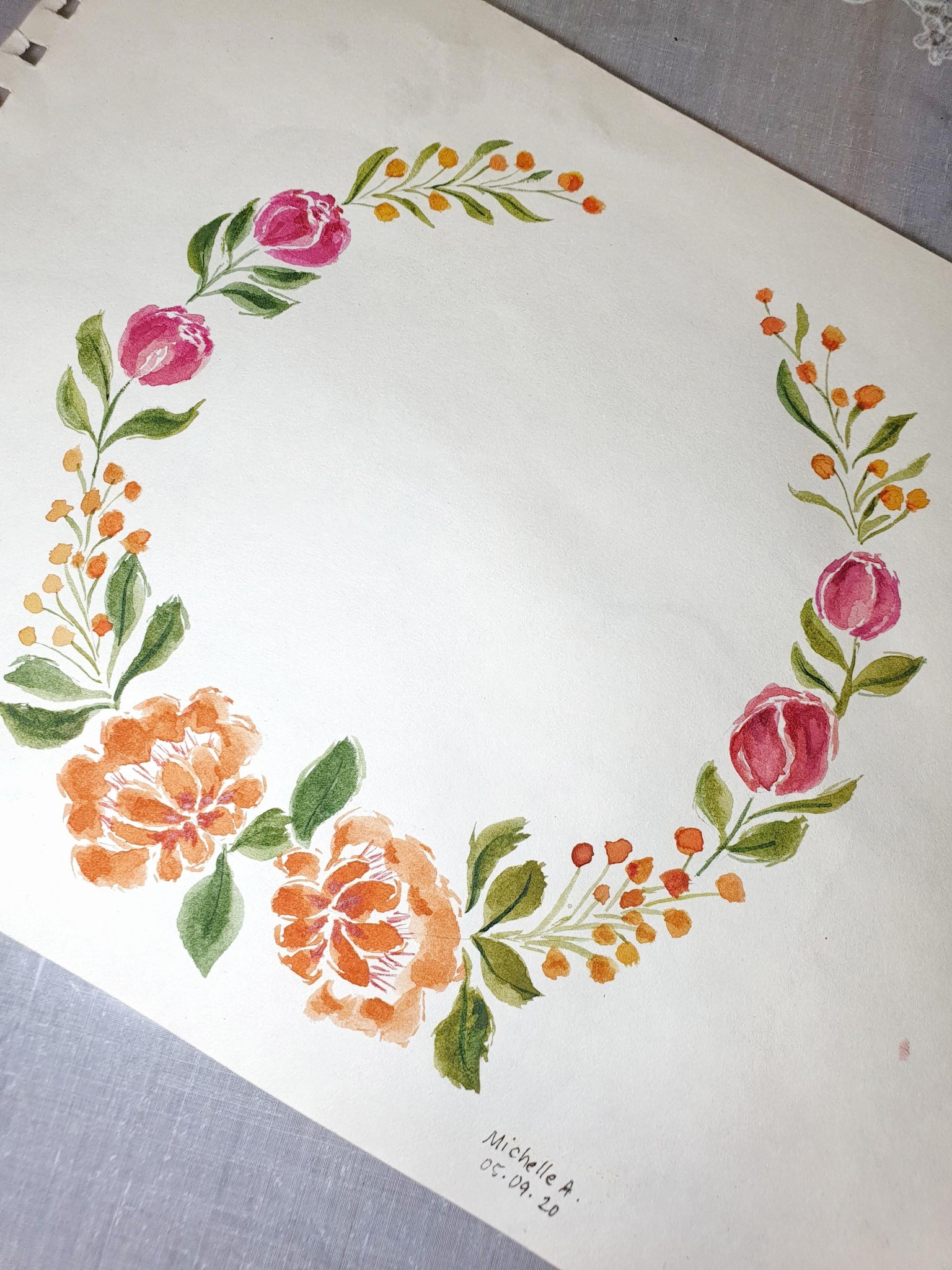 Loose Floral Watercolor Peony Wreath - image 1 - student project