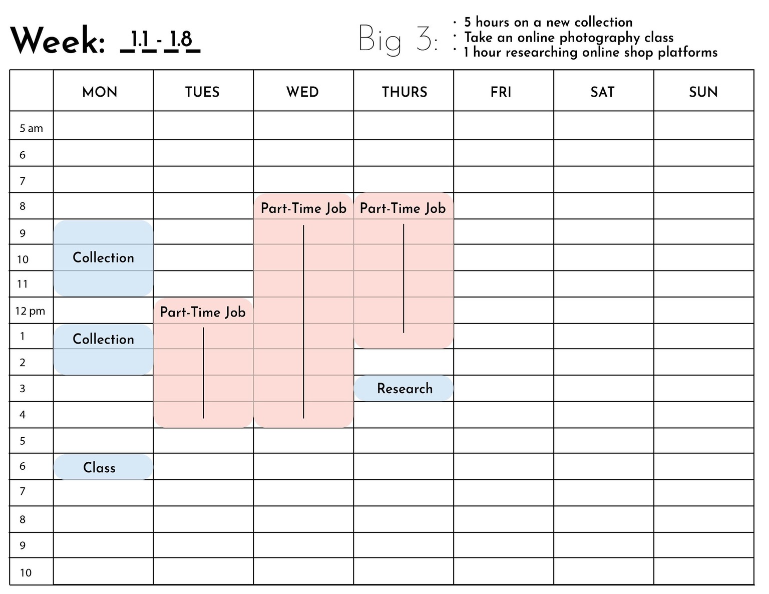 Sample Big 3 Goals and Schedule - image 6 - student project