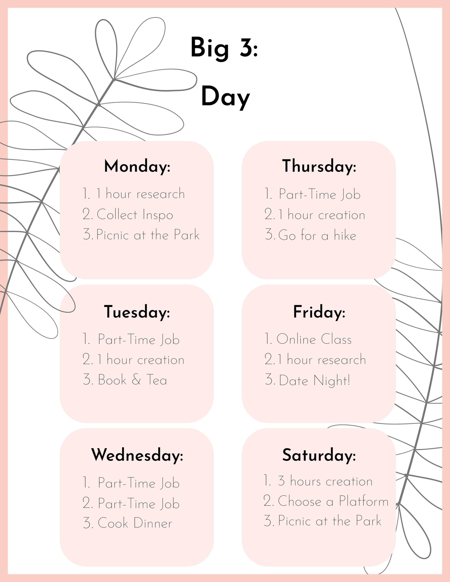 Sample Big 3 Goals and Schedule - image 7 - student project