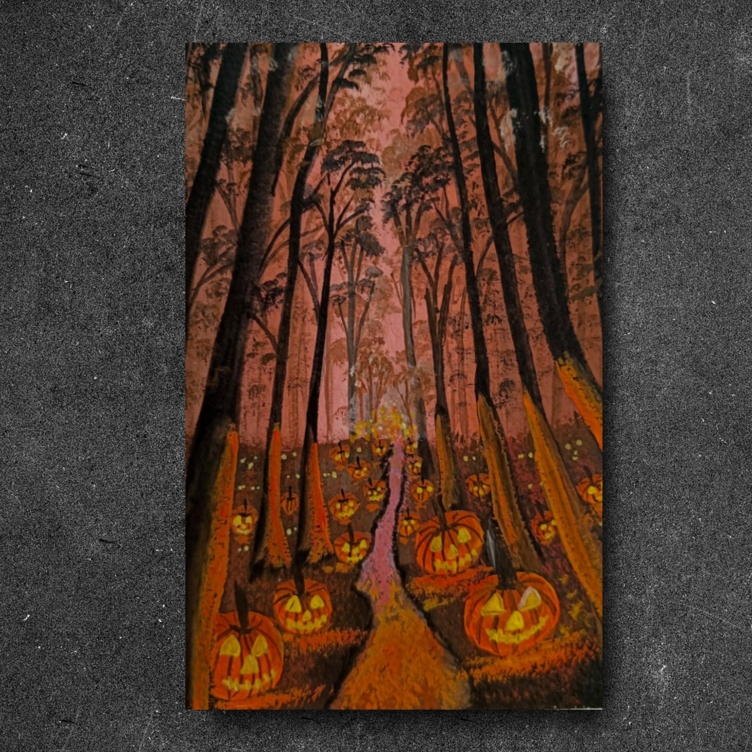 Misty Forest Halloween with pumpkins - gouache painting - image 1 - student project