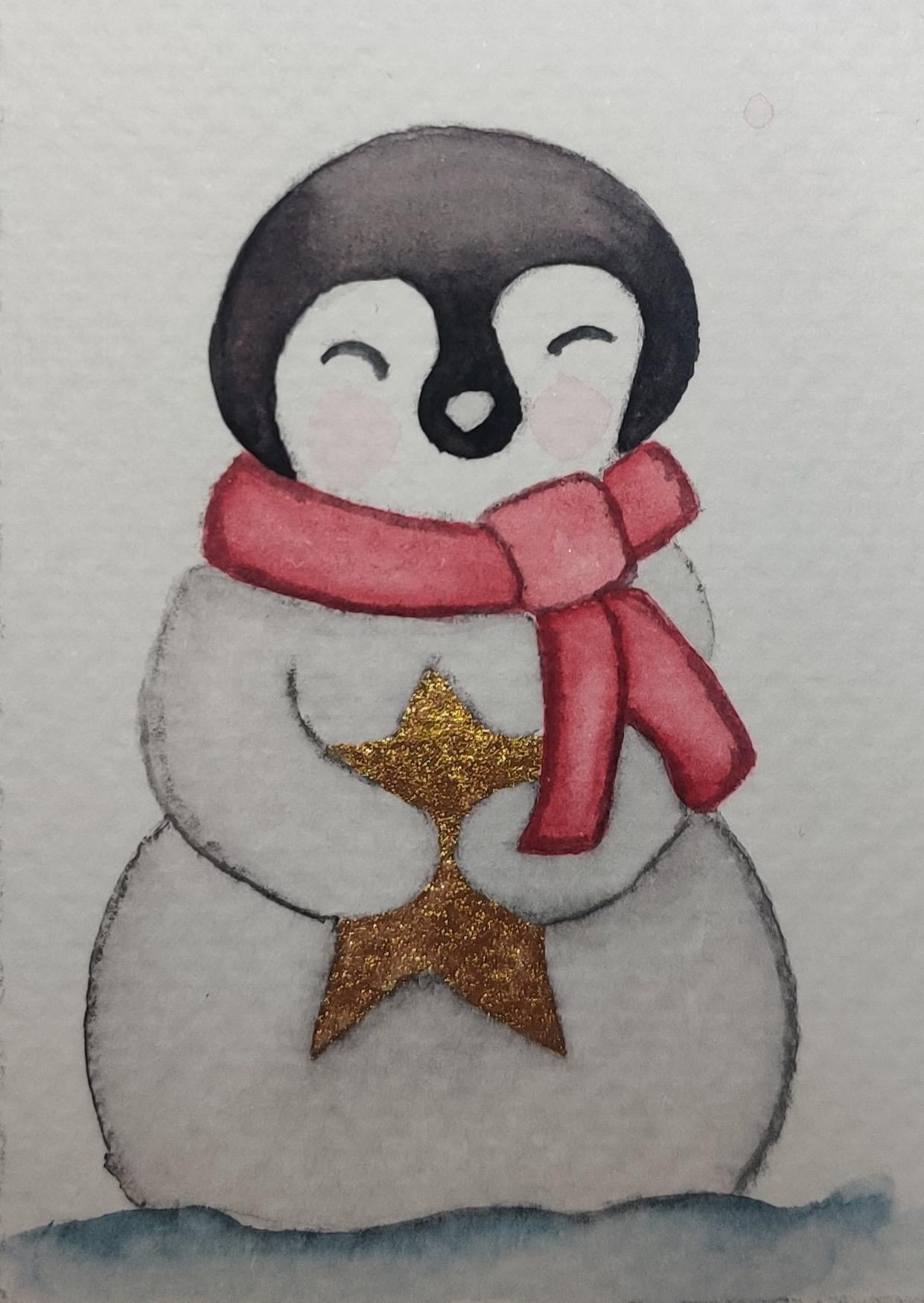 Watercolor pinguïn - Christmas card - image 1 - student project