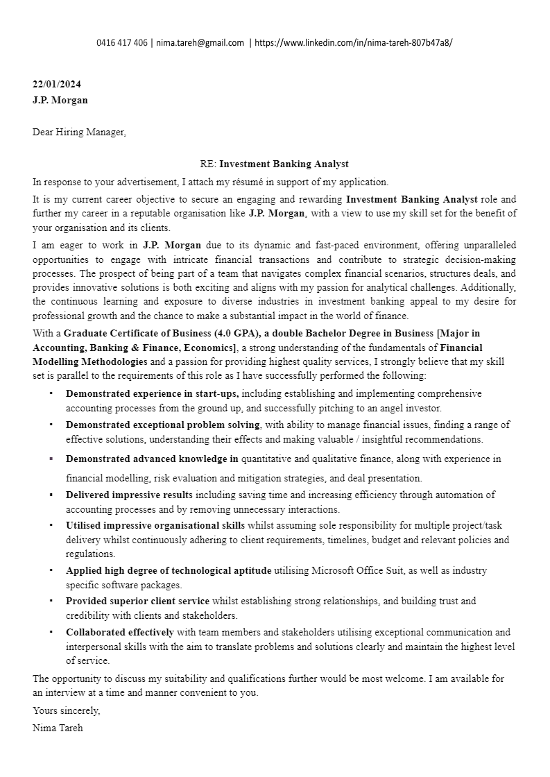 Cover Letter - image 1 - student project
