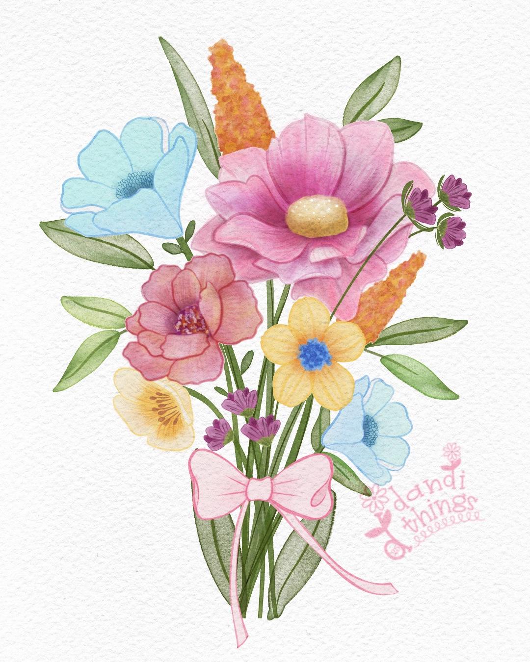 Flirty Floral Watercolor Bouquet - image 1 - student project