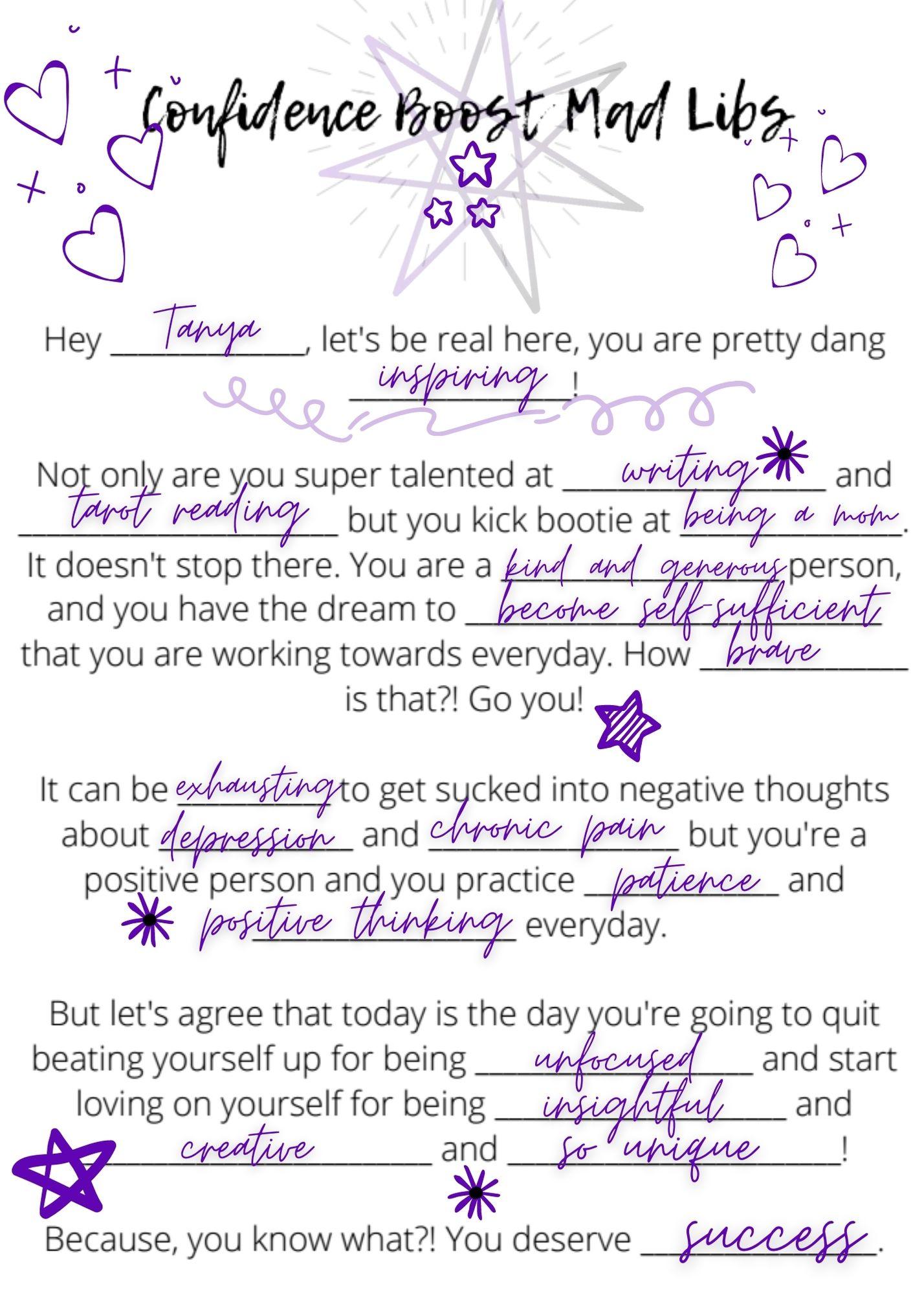 Confidence Boost Mad Lib - image 1 - student project